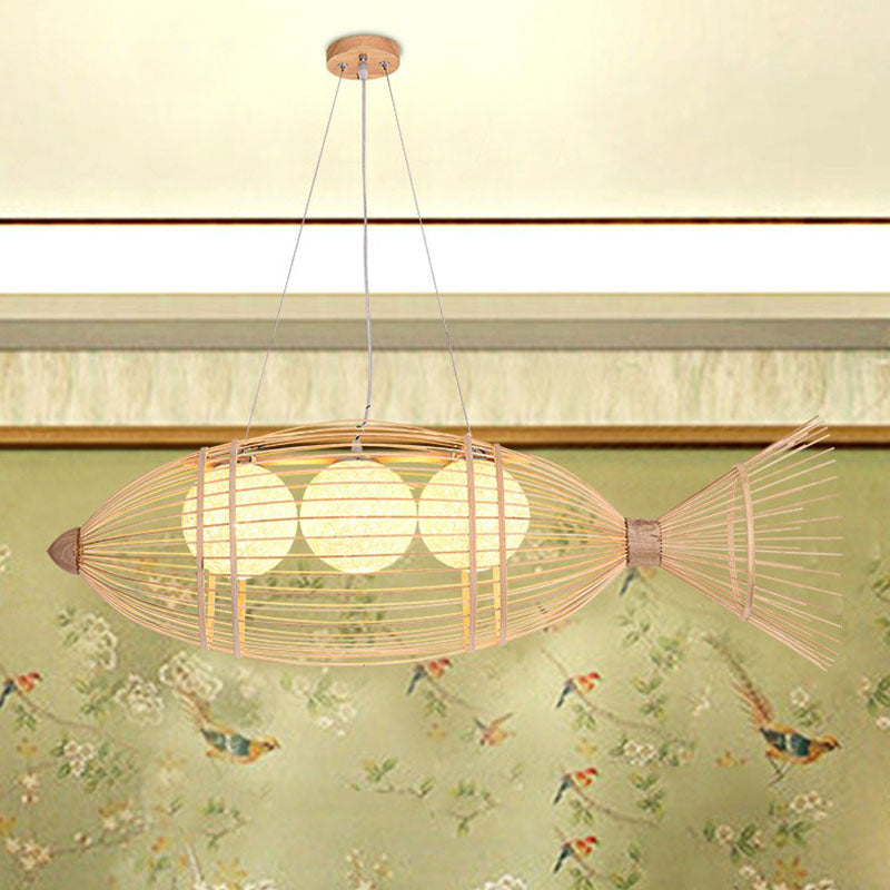 Bamboo Fish Chandelier Pendant Light For Corridor - Minimalist Wood Lighting