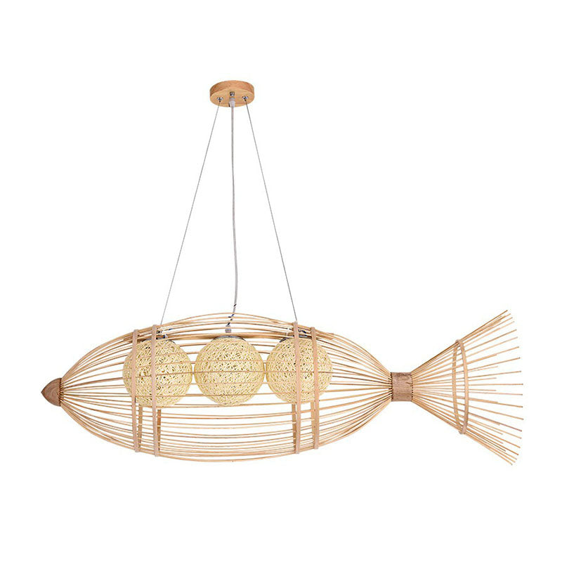 Bamboo Fish Chandelier Pendant Light For Corridor - Minimalist Wood Lighting