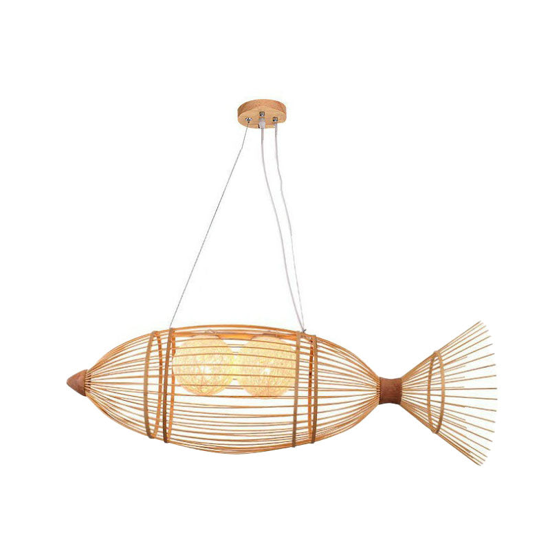 Bamboo Fish Chandelier Pendant Light For Corridor - Minimalist Wood Lighting