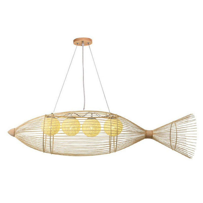 Bamboo Fish Chandelier Pendant Light For Corridor - Minimalist Wood Lighting