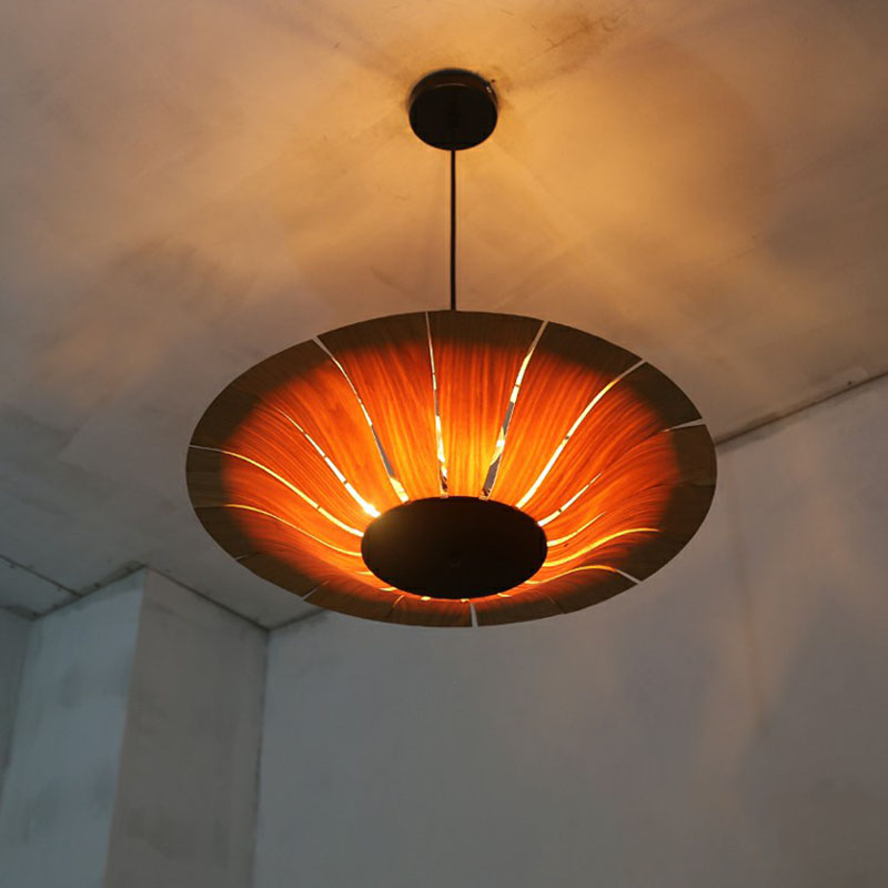 Wooden Asian Umbrella Chandelier Pendant Light With 3 Bulbs - Perfect For Restaurants Yellow-Brown /