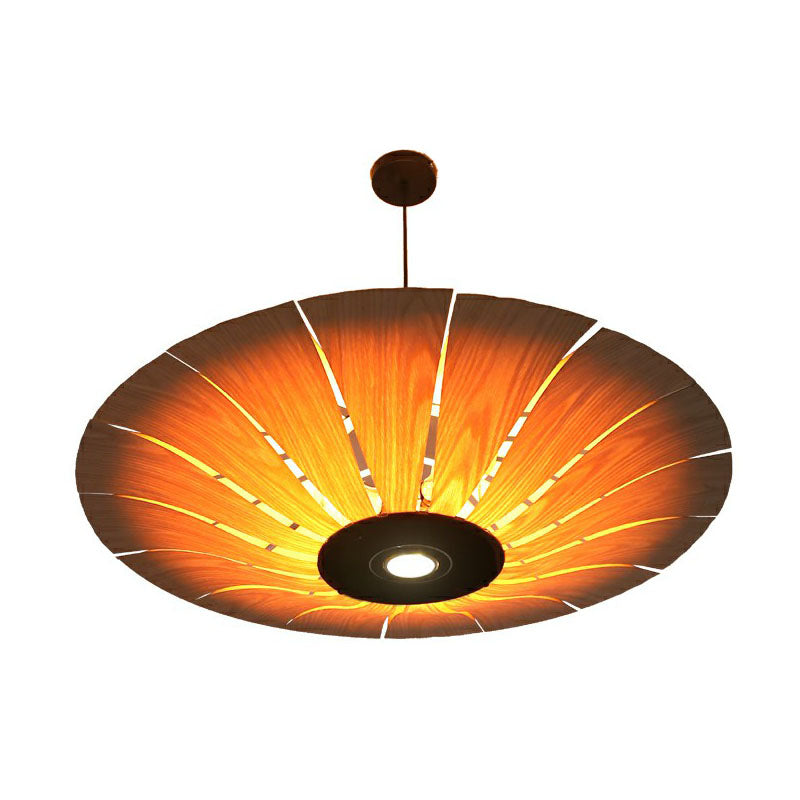 Wooden Asian Umbrella Chandelier Pendant Light With 3 Bulbs - Perfect For Restaurants