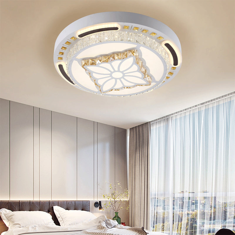 Contemporary LED Crystal Shaded Flush Ceiling Light - 23.5"/31.5" W - White