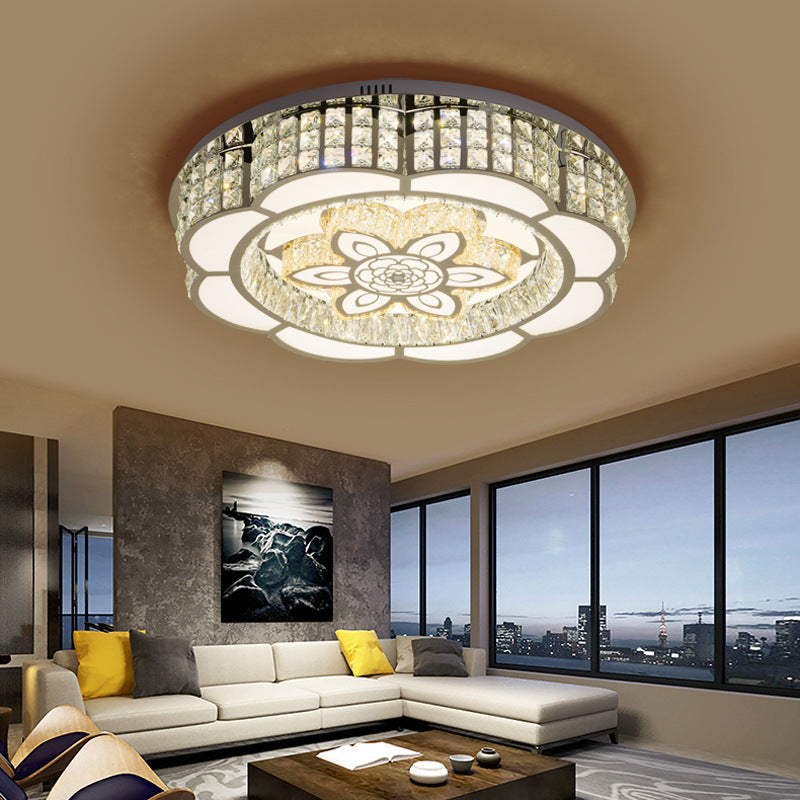 23.5"/31.5" Wide Crystal Flush Light LED Ceiling Fixture - Simple Flower Design in Chrome - Ideal for Bedrooms