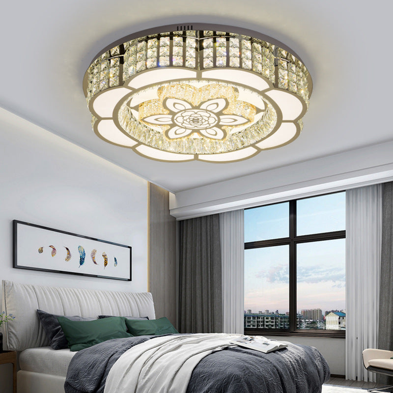 23.5"/31.5" Wide Crystal Flush Light LED Ceiling Fixture - Simple Flower Design in Chrome - Ideal for Bedrooms