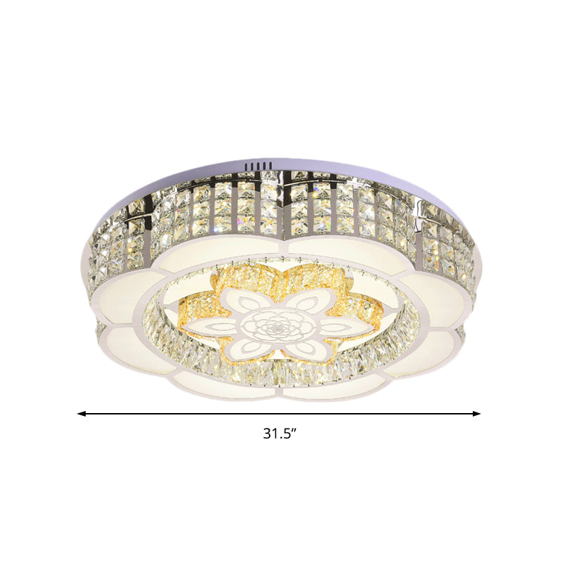 23.5"/31.5" Wide Crystal Flush Light LED Ceiling Fixture - Simple Flower Design in Chrome - Ideal for Bedrooms