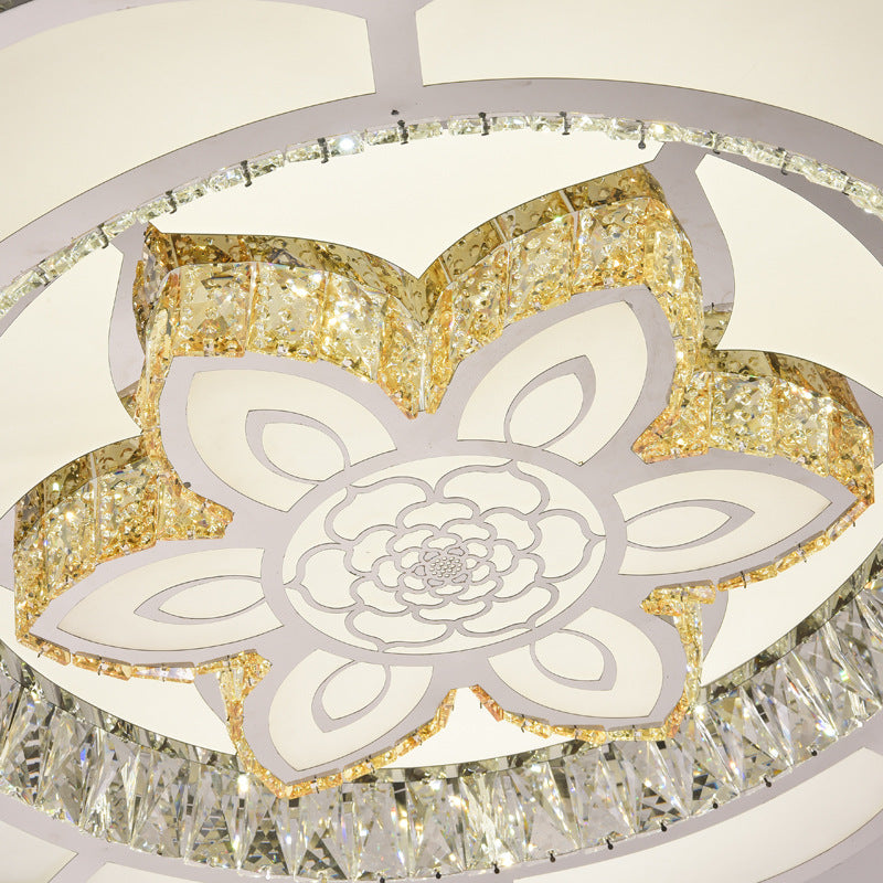 23.5"/31.5" Wide Crystal Flush Light LED Ceiling Fixture - Simple Flower Design in Chrome - Ideal for Bedrooms