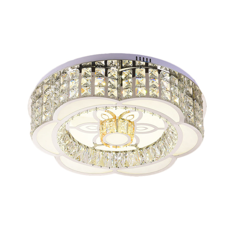 23.5"/31.5" Wide Crystal Flush Light LED Ceiling Fixture - Simple Flower Design in Chrome - Ideal for Bedrooms