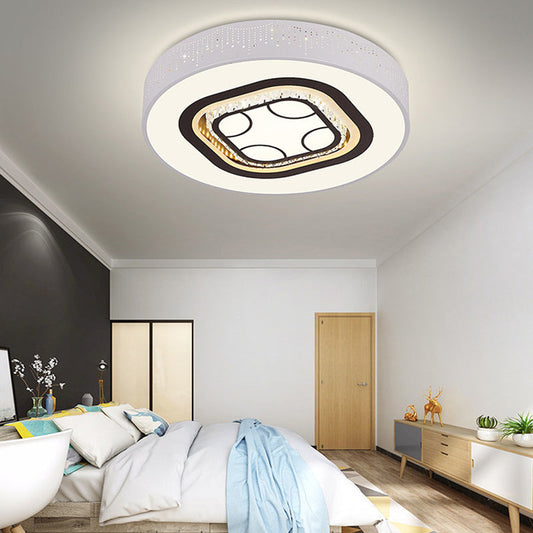 Minimalistic Acrylic Flush Mount LED Ceiling Light for White Bedroom with Crystal Drops & Choice of Patterns