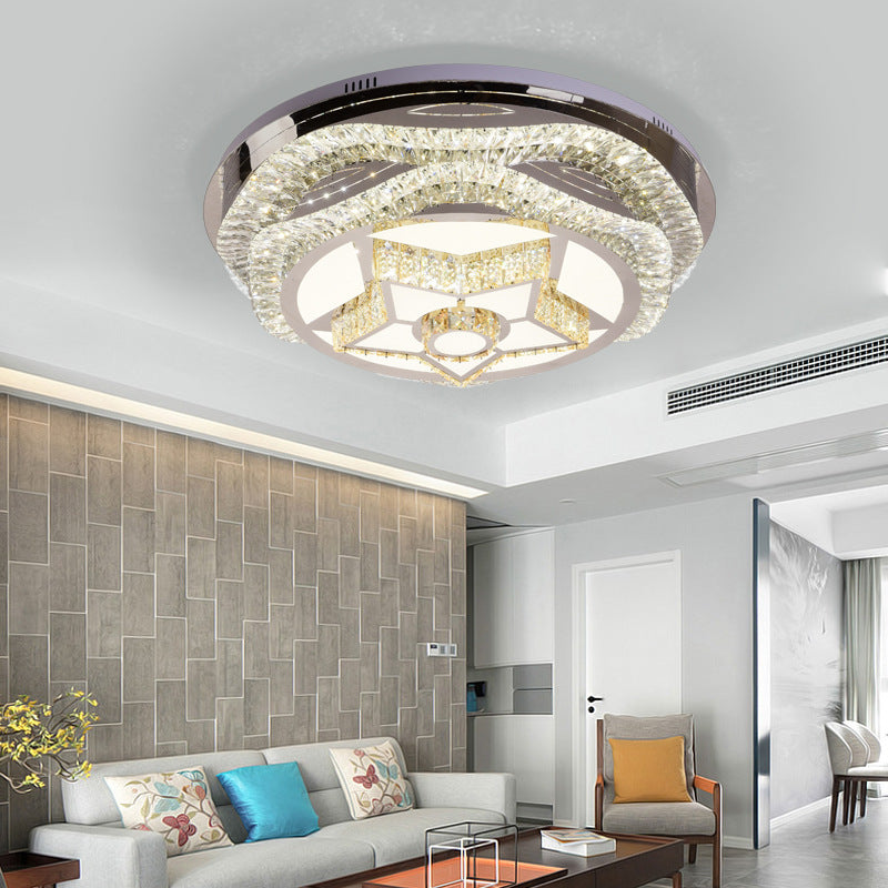 Modern LED Crystal Dome Flush Mount Ceiling Light in Chrome with Star/Gyro Pattern for Living Room - Stylish & Energy-efficient