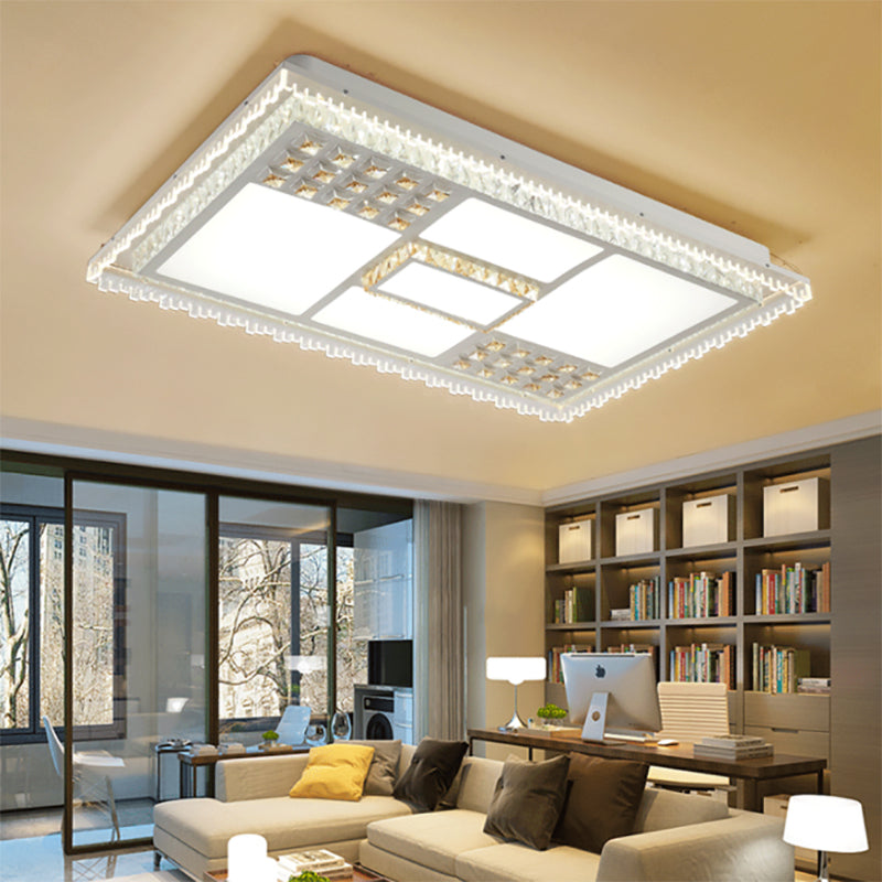 Contemporary Crystal LED Ceiling Light Fixture for Living Room - White Flushmount