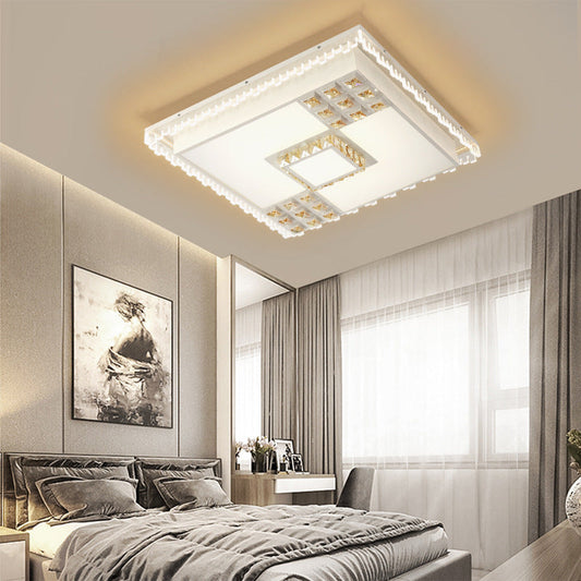 Contemporary Crystal LED Ceiling Light Fixture for Living Room - White Flushmount
