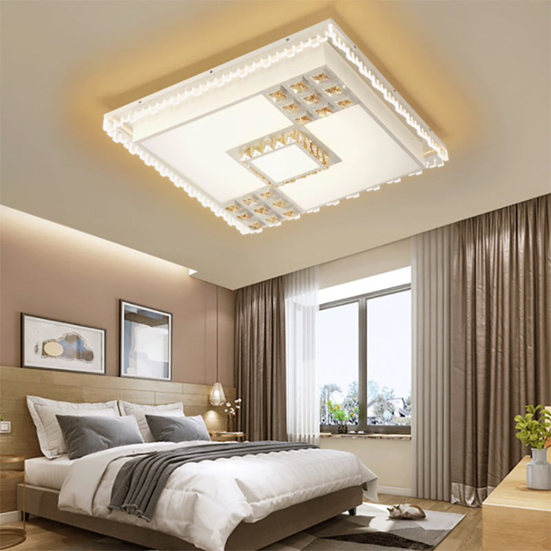 Contemporary Crystal LED Ceiling Light Fixture for Living Room - White Flushmount
