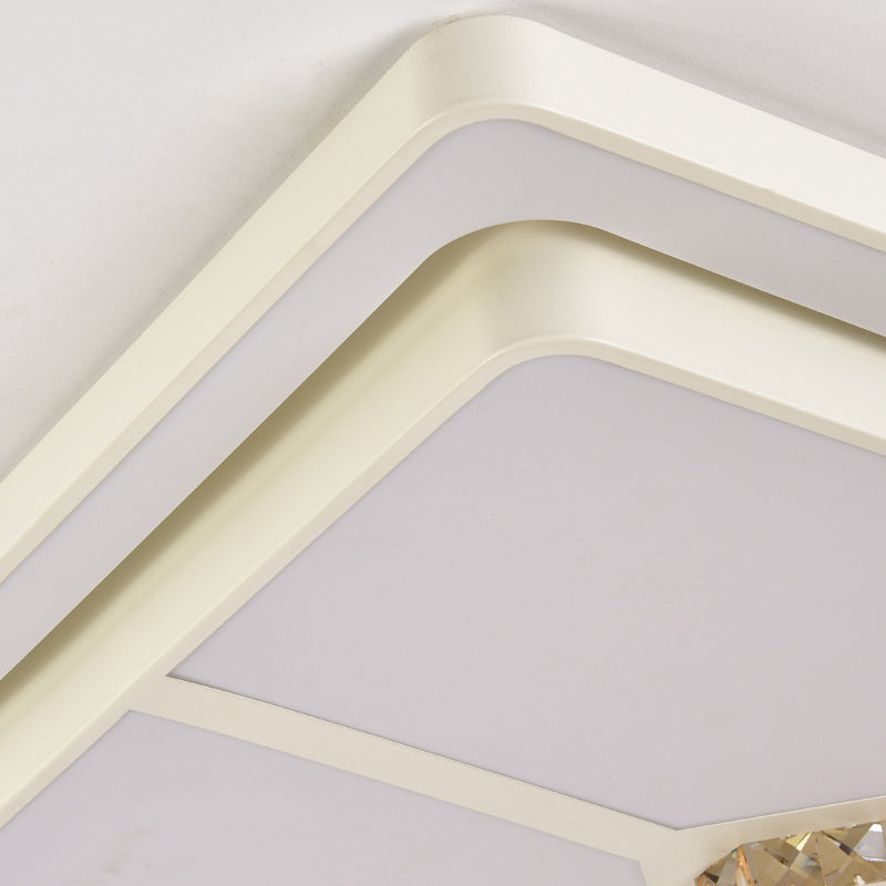 Minimal LED White Flush Mount Ceiling Light for Living Room - Crystal Square/Rectangular Lamp