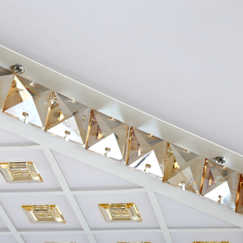Modern LED Crystal Ceiling Lamp - White Square/Rectangular Flush Mount Light, Warm Illumination