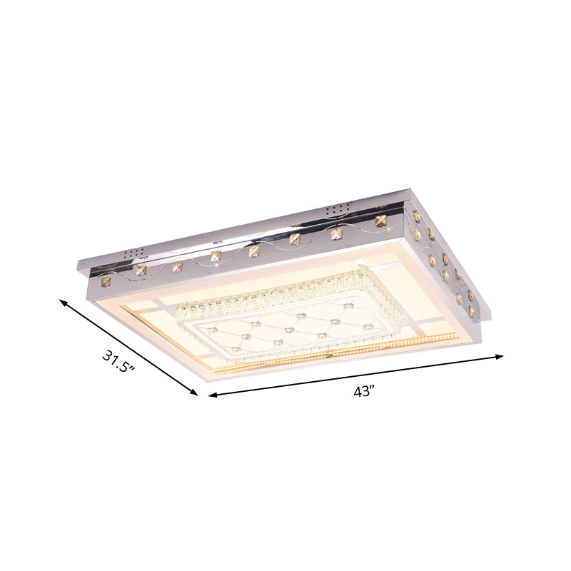 Modern Chrome LED Crystal Ceiling Light Fixture with Elegant Rectangle/Round Pattern