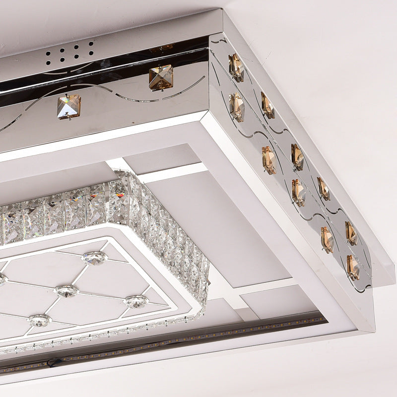 Modern Chrome LED Crystal Ceiling Light Fixture with Elegant Rectangle/Round Pattern