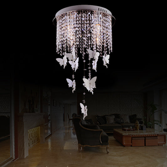 Modernist Flushmount Ceiling Light - Silver Round, Cascading Glass Crystals, 5/8/10 Lights, 16"/19.5"/23.5"W