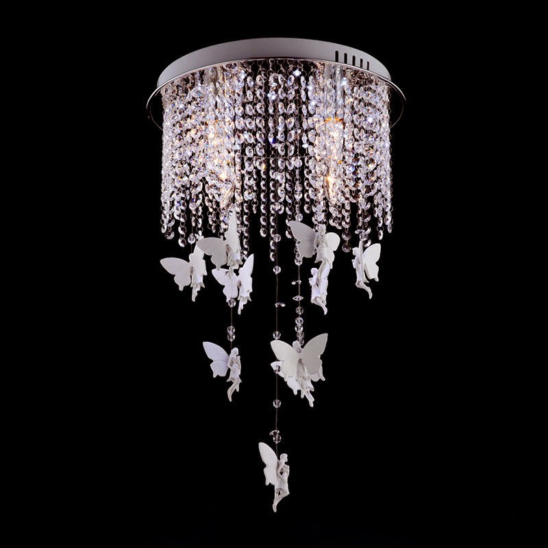Modernist Flushmount Ceiling Light - Silver Round, Cascading Glass Crystals, 5/8/10 Lights, 16"/19.5"/23.5"W