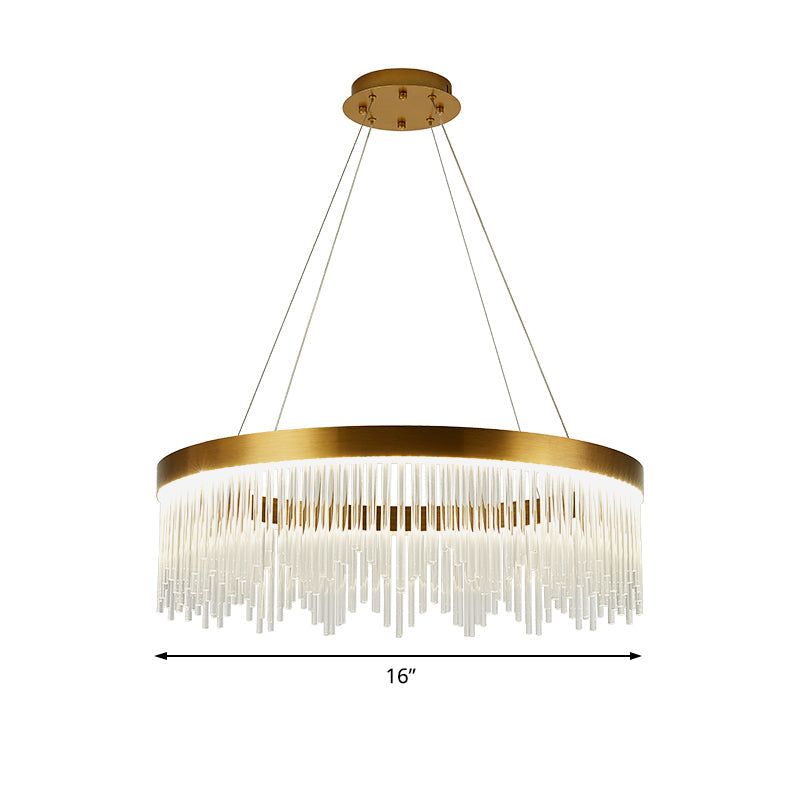 Gold LED Crystal Icicles Chandelier - 16"/23.5"/31.5" Dia - Simple Ring Design - Bedroom Ceiling Light