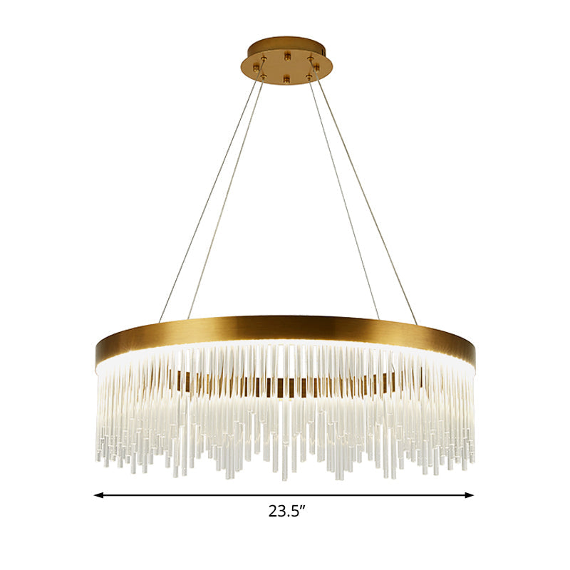 Gold LED Crystal Icicles Chandelier - 16"/23.5"/31.5" Dia - Simple Ring Design - Bedroom Ceiling Light