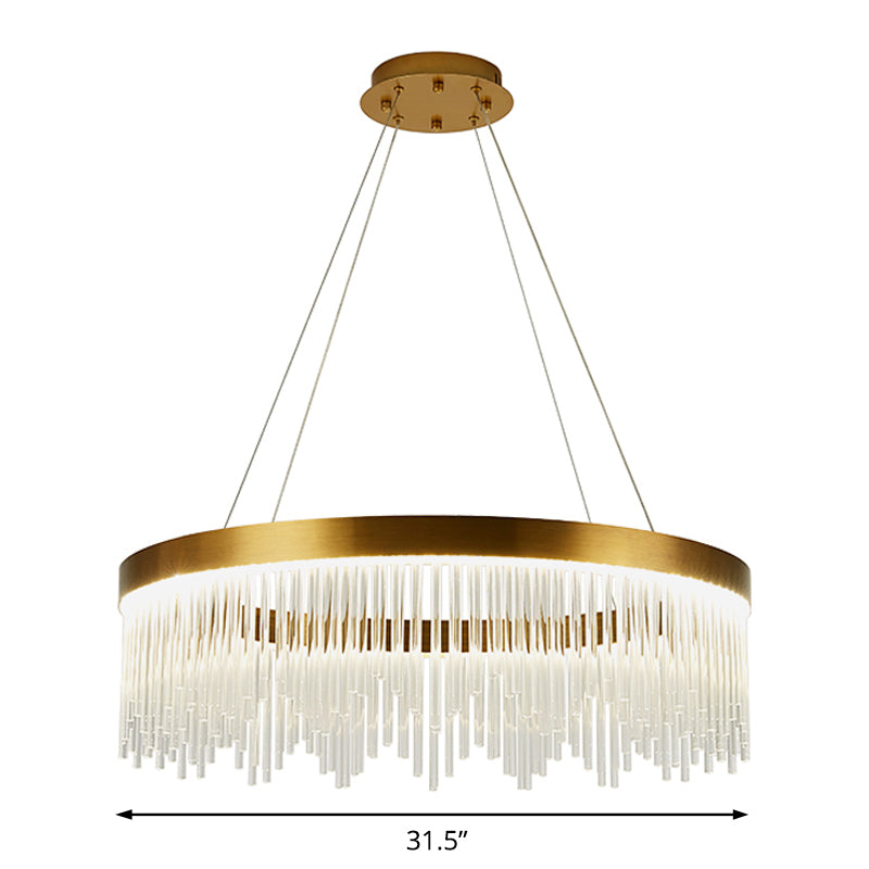 Gold LED Crystal Icicles Chandelier - 16"/23.5"/31.5" Dia - Simple Ring Design - Bedroom Ceiling Light