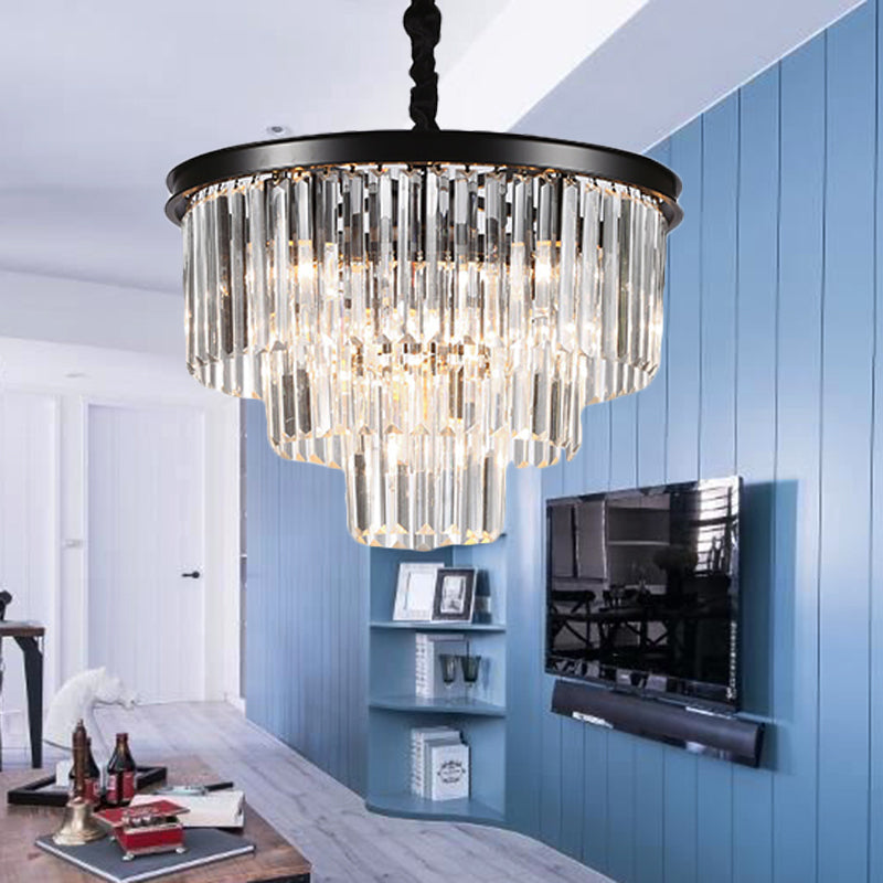 Minimalist Crystal Pendant Chandelier - Black/Gold, Adjustable & 6/9/15-Light Options, 19.5"/23.5"/31.5" W
