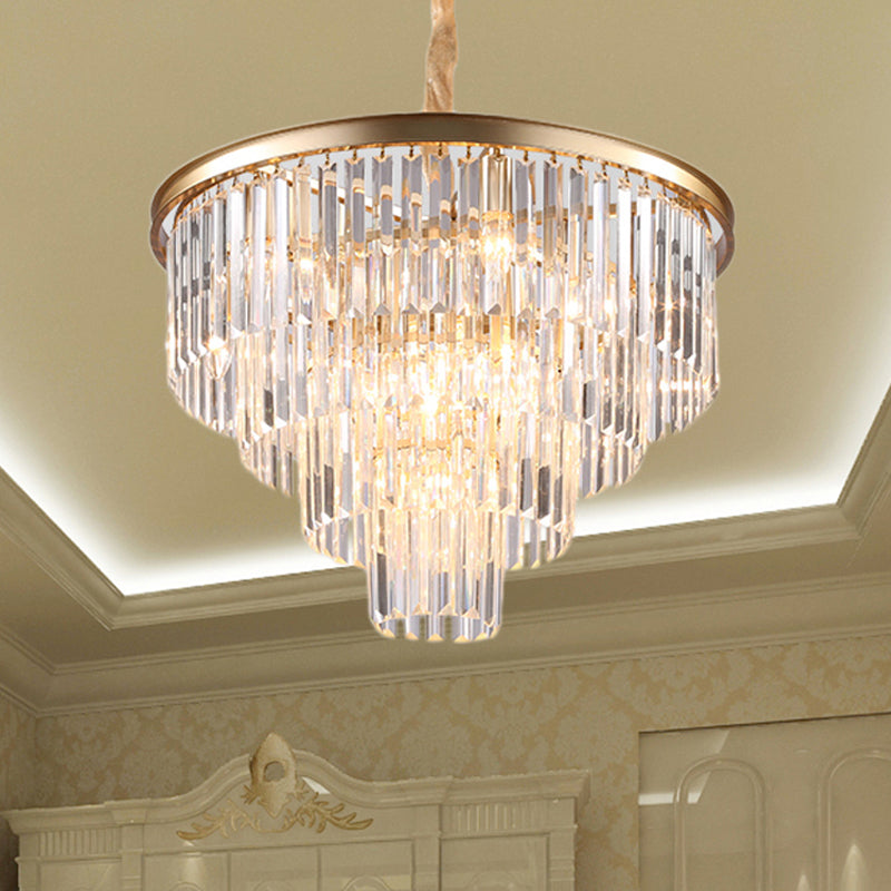 Minimalist Crystal Pendant Chandelier - Black/Gold, Adjustable & 6/9/15-Light Options, 19.5"/23.5"/31.5" W