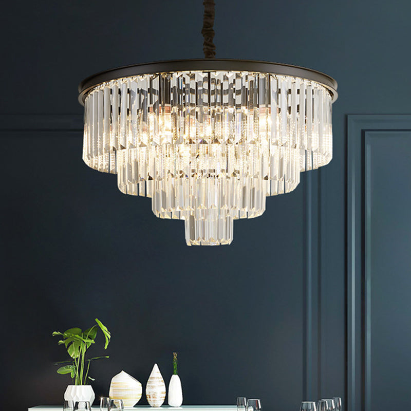 Minimalist Crystal Pendant Chandelier - Black/Gold, Adjustable & 6/9/15-Light Options, 19.5"/23.5"/31.5" W