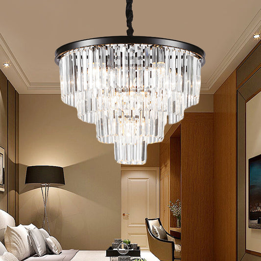 Minimalist Crystal Pendant Chandelier - Black/Gold, Adjustable & 6/9/15-Light Options, 19.5"/23.5"/31.5" W