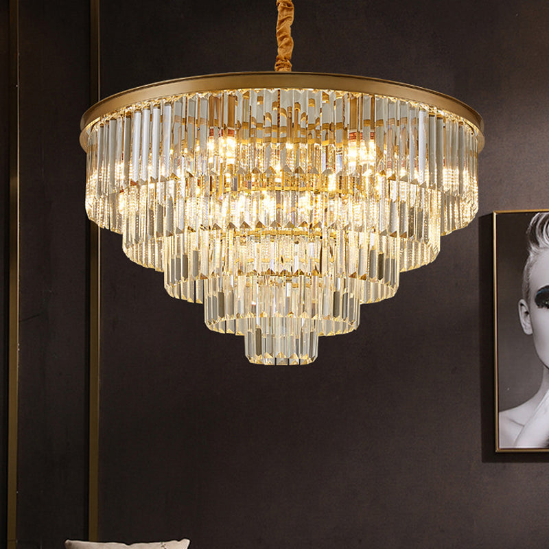 Minimalist Crystal Pendant Chandelier - Black/Gold, Adjustable & 6/9/15-Light Options, 19.5"/23.5"/31.5" W