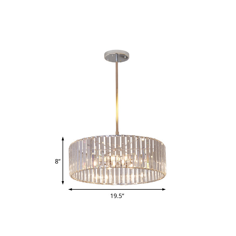 Shaded Round Crystal Pendant Light Fixture - 19.5"/23.5" Wide - Simplicity 5/6 Lights - Chrome Chandelier Lamp
