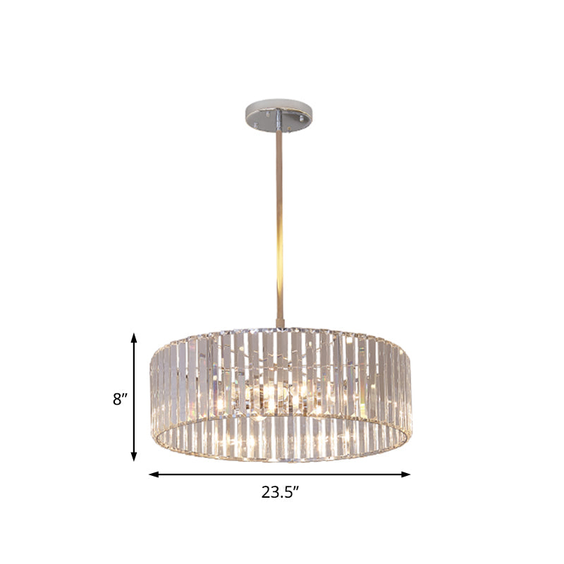 Shaded Round Crystal Pendant Light Fixture - 19.5"/23.5" Wide - Simplicity 5/6 Lights - Chrome Chandelier Lamp