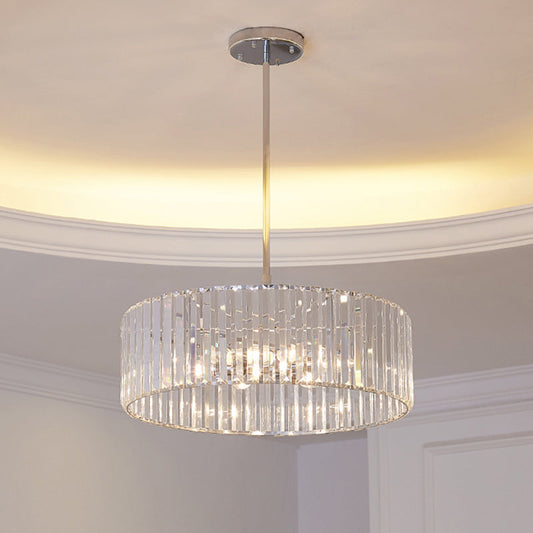 Shaded Round Crystal Pendant Light Fixture - 19.5"/23.5" Wide - Simplicity 5/6 Lights - Chrome Chandelier Lamp
