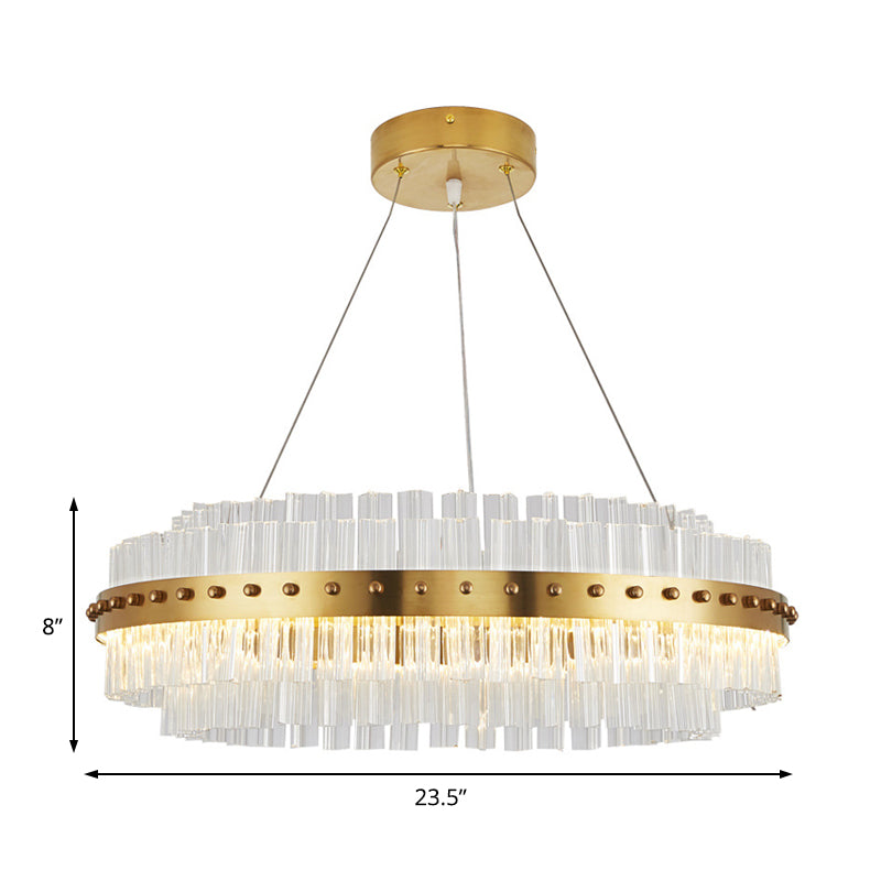 Modernist Gold Chandelier: Dual-Layered Clear Glass Shade, LED Ceiling Pendant for Living Room - 19.5"/23.5"/27.5" Width