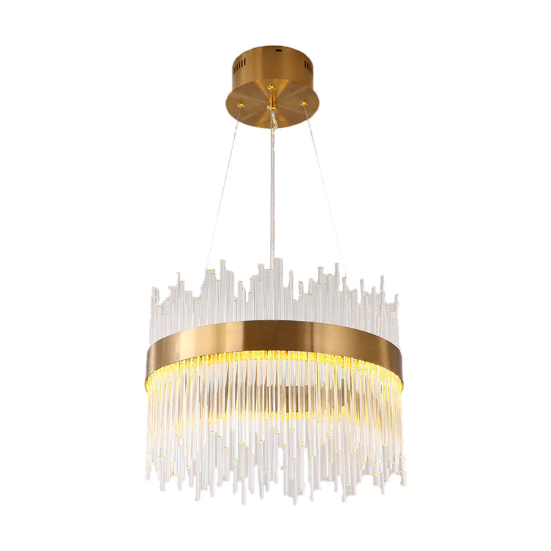Modern Crystal Wavy Icicle Chandelier Lamp - Adjustable Length, LED, Gold Ceiling Light Fixture (19.5"/23.5")