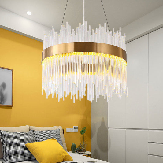 Modern Crystal Wavy Icicle Chandelier Lamp - Adjustable Length, LED, Gold Ceiling Light Fixture (19.5"/23.5")