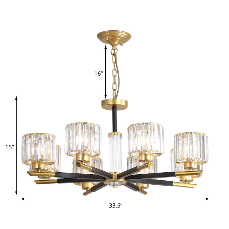 Modern Ribbed Crystal Cylinder Chandelier Pendant - 3/6/8-Head Bedroom Hanging Lamp Kit