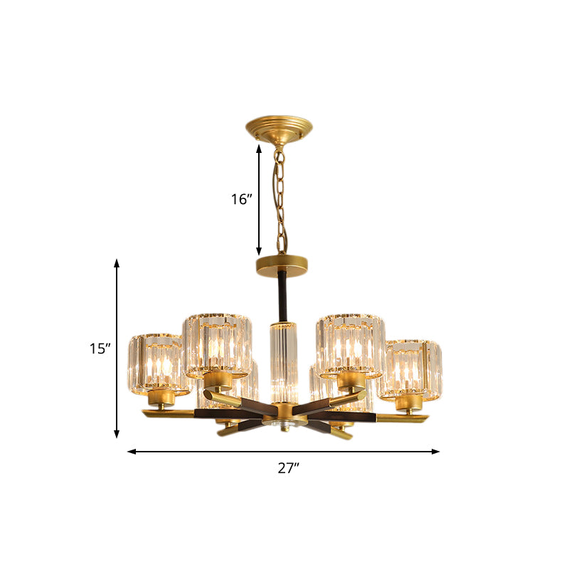 Modern Ribbed Crystal Cylinder Chandelier Pendant - 3/6/8-Head Bedroom Hanging Lamp Kit