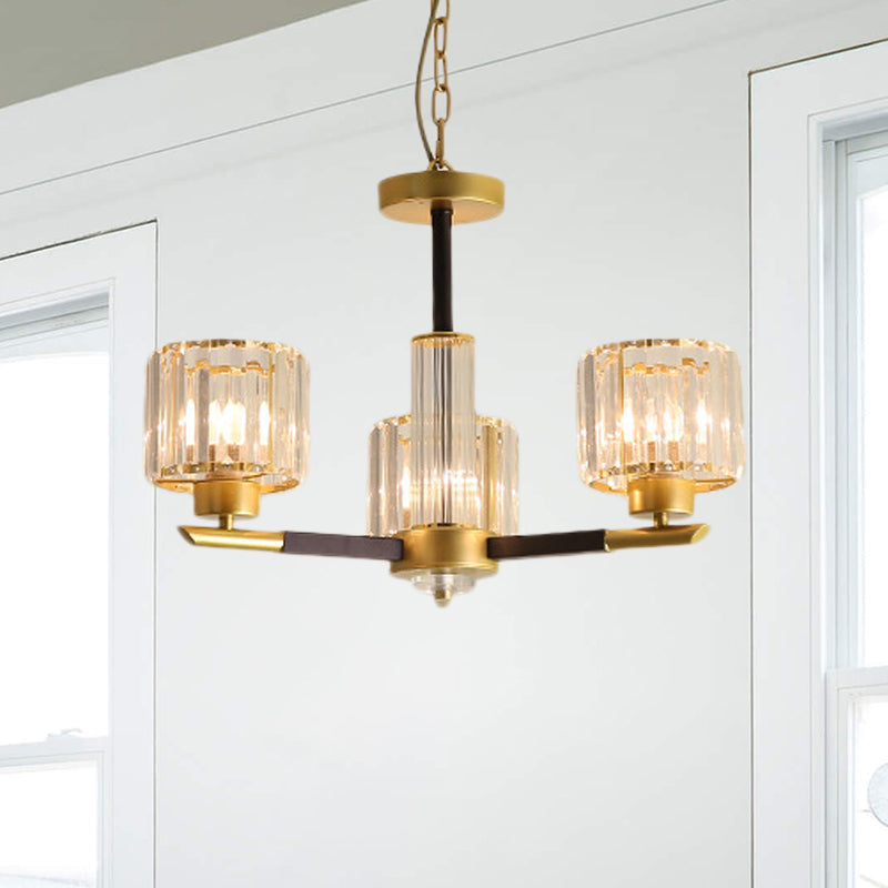 Modern Ribbed Crystal Cylinder Chandelier Pendant - 3/6/8-Head Bedroom Hanging Lamp Kit