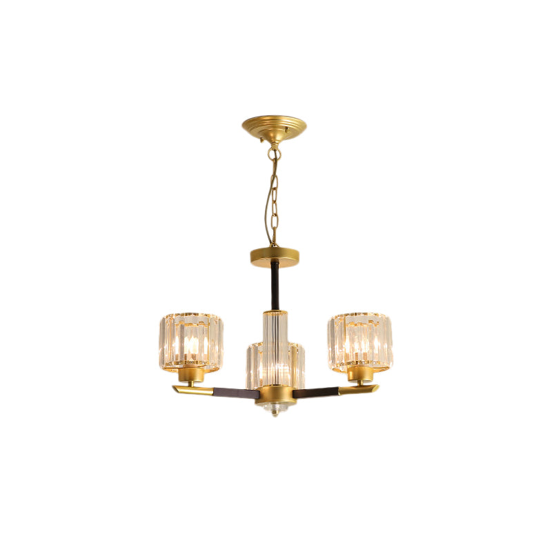 Modern Ribbed Crystal Cylinder Chandelier Pendant - 3/6/8-Head Bedroom Hanging Lamp Kit