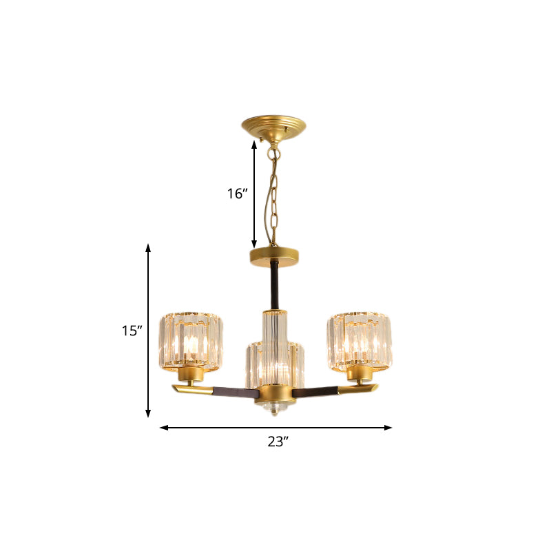 Modern Ribbed Crystal Cylinder Chandelier Pendant - 3/6/8-Head Bedroom Hanging Lamp Kit