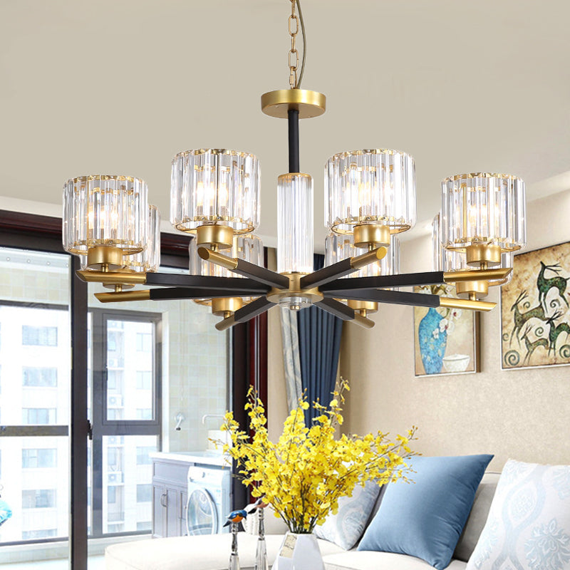 Modern Ribbed Crystal Cylinder Chandelier Pendant - 3/6/8-Head Bedroom Hanging Lamp Kit