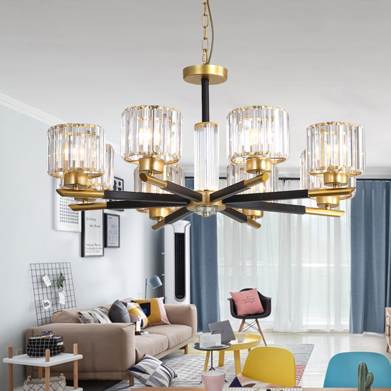 Modern Ribbed Crystal Cylinder Chandelier Pendant - 3/6/8-Head Bedroom Hanging Lamp Kit