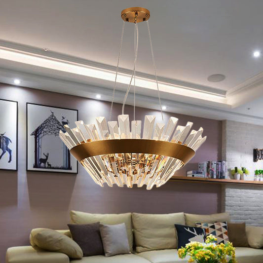 Transitional 9-Light Gold Crystal Tapered Icicle Chandelier - 7"/14" H Pendant Light