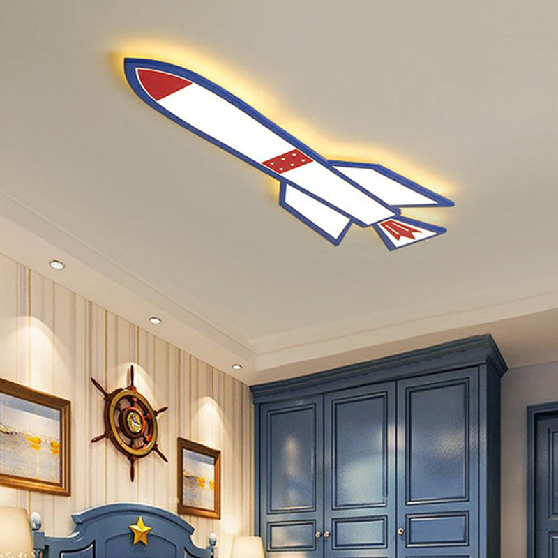 Rocket Child Room LED Flush Mount Ceiling Light in Blue - Simplicity and Acrylic Design