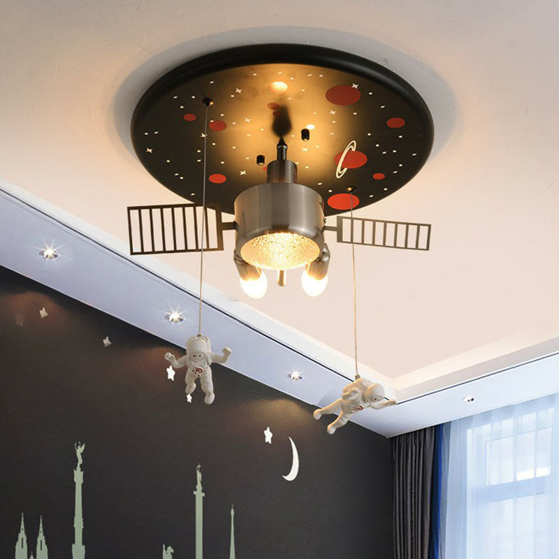 Plafonnier LED à thème astronaute en noir - Design de vaisseau spatial métallique pour chambre d'enfant