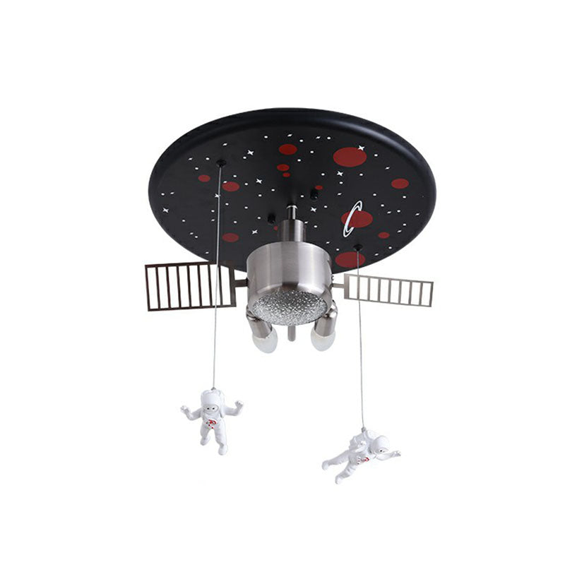 Plafonnier LED à thème astronaute en noir - Design de vaisseau spatial métallique pour chambre d'enfant