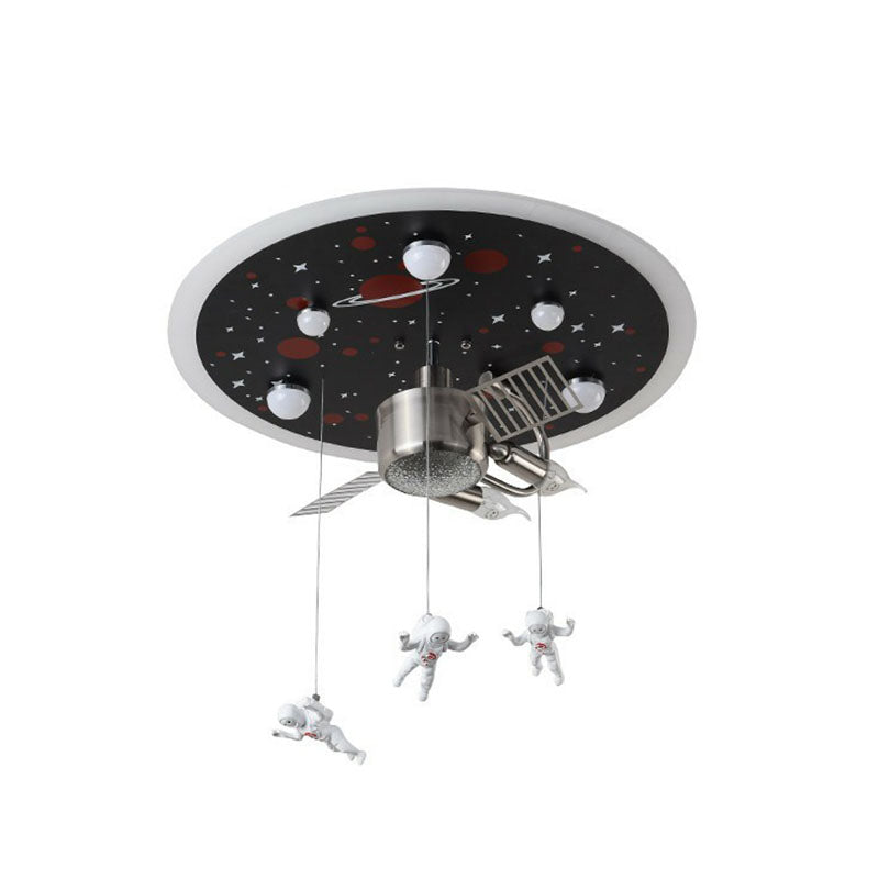 Plafonnier LED à thème astronaute en noir - Design de vaisseau spatial métallique pour chambre d'enfant