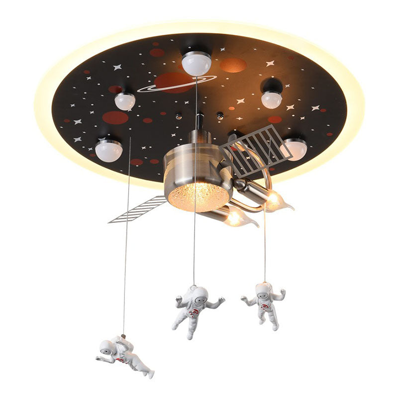 Plafonnier LED à thème astronaute en noir - Design de vaisseau spatial métallique pour chambre d'enfant